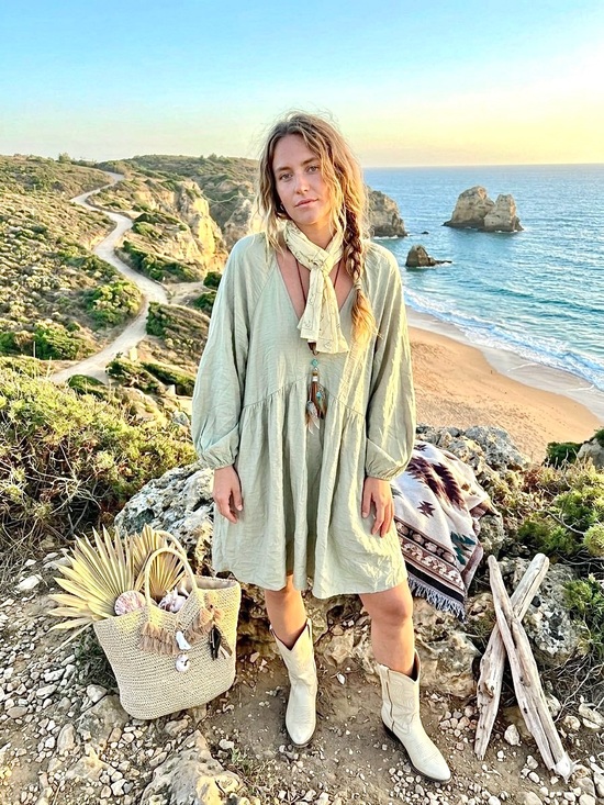 H&M Dresses & Skirts - Boho Sage boho Dress w prairie shabby chic beach prairie costal vibe